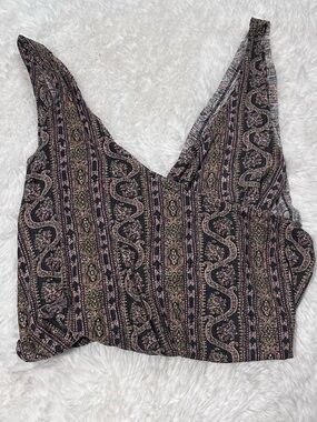 Free People-We The Free Black V-Neck Paisley Tank Top with Pink & Olive Accents